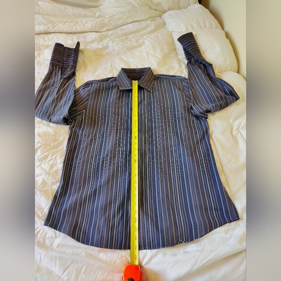 Express Design Studio striped 💙 men's button down dress shirt 🔘 (Large) 👔 - Picture 13 of 15
